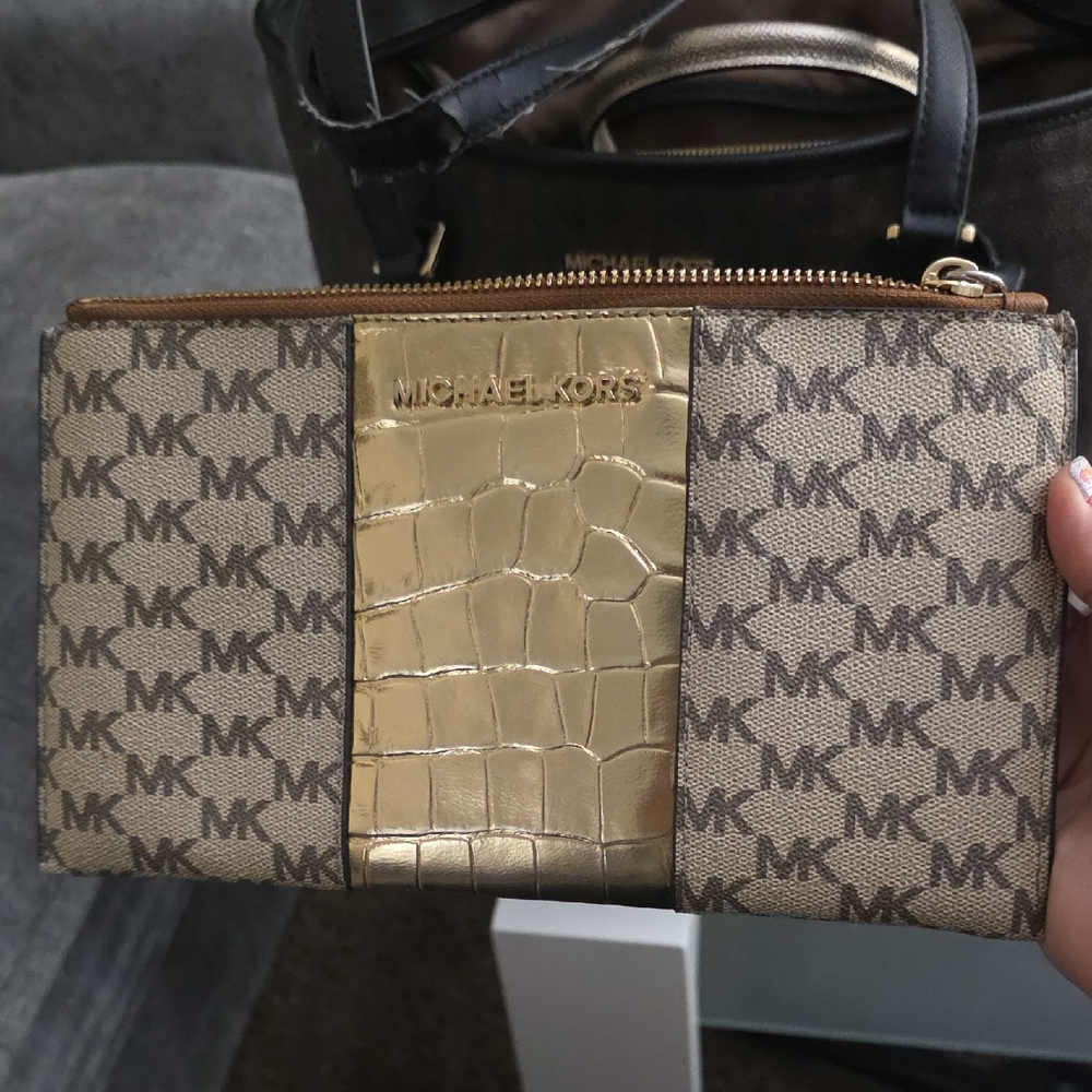 Michael Kors Tan and Gold Logo Wallet